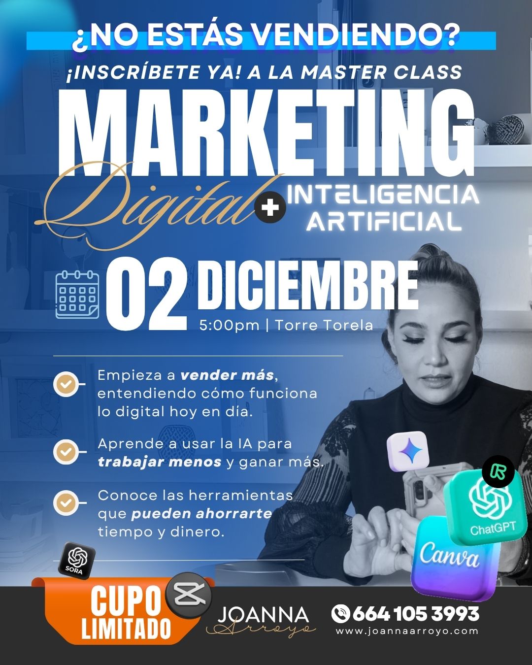 ¿No estás vendiendo? Inscríbete ya a la Master Class: Marketing Digital + IA, 02 de diciembre